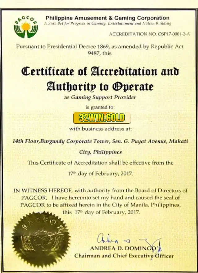 Giấy phép hoạt động 32win